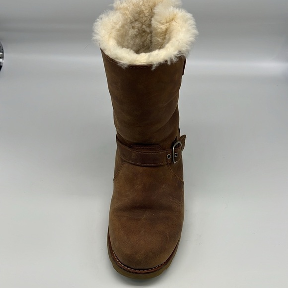 UGG - Australia Noira Chestnut Leather Buckle Pull On Sheepskin Boots Size 7 - Picture 11 of 15